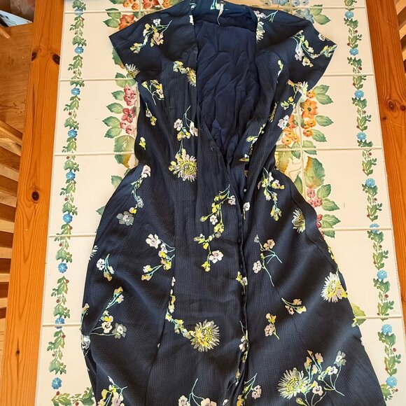Free People Dresses & Skirts - Free People Lost in You Navy Blue & Yellow Floral High Low Midi Dress - M